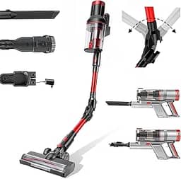 3-em 1 A aspirador de pó sem fio com tela de LED, 2200mAh, dobrável em 180°, aspirador de pó vertical com tela sensível ao toque, 3 velocidades ajustáveis, capacidade de 1,5 L, Dupla voltagem