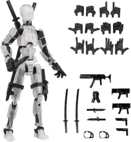 Pre-Assembly 3D Printed 5.54'' Dummy13 Action Figure, Multi-Jointed Tian13, Articulated T13 Desktop Decoration,12 in 1 Accessories, Best Birthday Festival Gift (crystal+black)