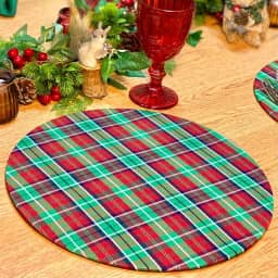 Kit Capas de Sousplat 35cm de Natal Natalina 6 Lugares (Xadrez Tradicional Natalino)