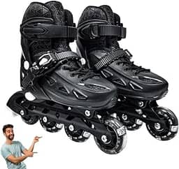 Patins Inline Roller Ajustável Tam 30 ao 33 com 4 Rodas de Gel com LED