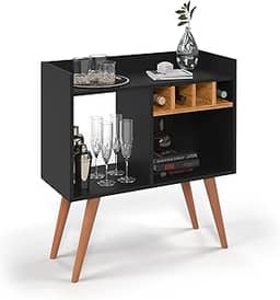 Aparador Buffet Industrial Escritório Hall de Entrada RUBI - Quality Móveis (Preto-Nature)