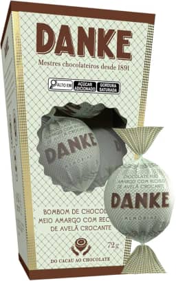 Bombom Meio Amargo Recheio Avelã Crocante Danke Memórias Caixa 72g