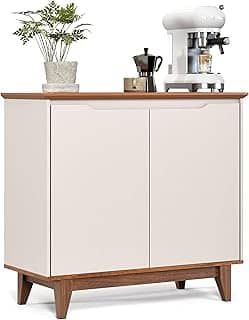 Aparador Bancada Sala Decoração Buffet Balcão Jantar Armário Cozinha Cantinho do Café 2 Portas Flow - Offwhite/Freijó