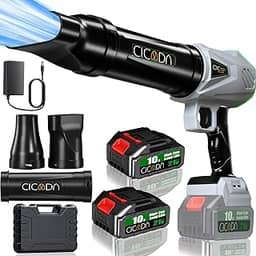 Soprador de folhas sem fio 500.000 RPM com bocal estendido – 2 pilhas 3,0 Ah, leve portátil para pátio, garagem, neve e remoção de detritos