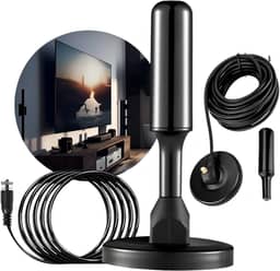 Antena Para Tv Digital FULL HDTV 4.0DBI Com Base Magnética 5 Metros De Cabo Interna e Externa