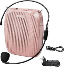 SHIDU Professores de amplificador de voz, alto-falante megafone, sistema PA portátil com microfone e fone de ouvido (trabalho de 12 horas), suporta áudio em formato MP3 para guias turísticos, treinadores, instrutores de ioga e fitness