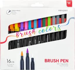 Caneta Ponta Pincel, Newpen, Brush Pen, Newpen, 15 Cores + 1 Blender, 16 unidades