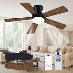 Hivento Ventilador de Teto com Luz LED de 3 Cores, Seis Velocidades, Controle Remoto/Aplicativo, Motor Reversível Silencioso, Ventiladores Teto para Quartos, Preto