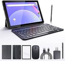 Tablet Android de 10 polegadas, tablet 2 em 1 com teclado, inclui capa de mouse Stylus película temperada 5G, Wifi6, 128 GB de ROM + 6 GB de RAM, câmera IPS de 10 polegadas, câmera de 8 MP, 6000 mAh