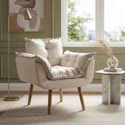 Poltrona Alice Decorativa Para Sala Cadeira Reforçada Para Recepção Manicure Clínica Sala De Espera Consultório Escritório Pé Castanho - Clique & Decore (Bege)