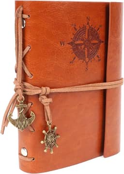 Leather Writing Journal Notebook, 5-inch Timeless Nautical Spiral-Bound Notebook featuring Blank, Unlined Sheets, Vintage-Style Pendants, Intricate Embossing, Suitable for Sketches and Musings