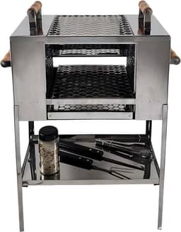 Churrasqueira para Apartamento Ecológica sem Fumaça 2 Andares Aço Inox 2 Grelhas Pé Grande