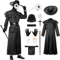 Fantasia de Doutor da Peste para Dia das Bruxas, branco, 8 peças de roupa de médico da peste com máscara para fantasia masculina de Halloween