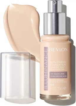 Revlon Base líquida Illuminance para cuidados com a pele, ácido hialurônico, fórmula hidratante e nutritiva com cobertura média, 105 creme marfim, 30 ml