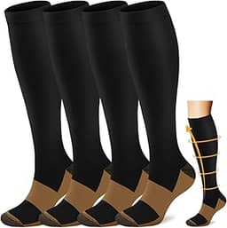 Meias de compressão de cobre para homens e mulheres, 4 pares - melhor suporte para enfermeiras, corrida, ciclismo