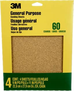 3M Lixa, grão 60, 4 folhas, 23 x 28 cm, tinta de areia, madeira e metal, ótimo para lixamento de uso geral, papel de areia de óxido de alumínio grosso (9003NA-20)