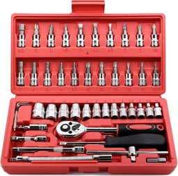 Jogo de Soquete Kit com 46 peças Ferramentas Chave Catraca Conjunto de Soquetes Métricos Sextavadas Chave Allen Torx e Barra de Extensão Reparos Automotivos e Domésticos Premium
