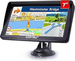 URFRU Navegador GPS de 17 cm para carro, caminhão, trailer, mapas off-line 2025 com atualizações gratuitas vitalícias, navegação por satélite com tela sensível ao toque, orientação de voz, alertas de