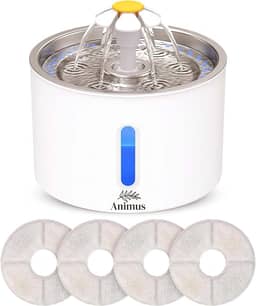 Kit Bebedouro Tipo Fonte 2,4 L Com Filtro Animus Bem Estar Healthy Pet INOX+ 4 Filtros extras para gatos e cães