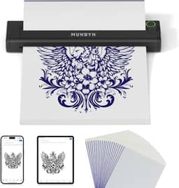 MUNBYN Impressora de estêncil de tatuagem ITP05, impressora de tatuagem térmica sem fio com 20 papéis de transferência, compatível com telefone/tablet e PC Android e iOS, impressoras de tatuagem para