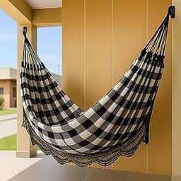 Rede de Dormir Casal Jaguaruana, 4,50m, 100% Algodão, Suporta 180kg (Preto E Branco)