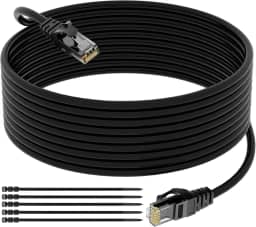 Cabo Ethernet para uso externo Cat 6, 1,5 m, cabo resistente Elecan (de 25 a 76 metros), enterramento direto e interno, POE, RJ45 Cat6 Cat5e Cat5 rede UTP Patch à prova d'água UV PE com 15 gravatas (15,25 m)