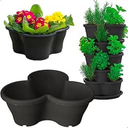 Vaso Treviso Preto Empilhável Jardim Vertical 11L Borda Anti Formiga para Plantas Ornamentais, Hortas, Frutas, Temperos, Suculentas e Flores