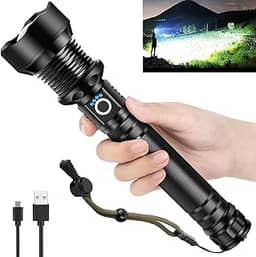 OMALIGHT Lanternas recarregáveis de alto lúmens, 990000 LM XHP90.2, lanterna super brilhante com zoom e 5 modos e à prova d'água IPX7 para acampamento
