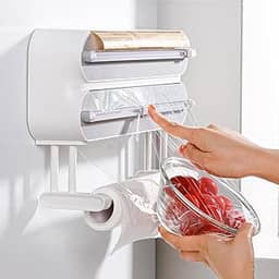 Multifuncional 3 em 1, Porta Papel Toalha, Suporte Papel Toalha, Porta Papel Toalha Cozinha, Pode Colocar Película Aderente, Papel de Alumínio Ou Papel Manteiga, Cortador de Filme Plástico
