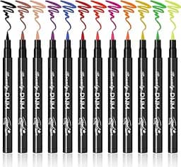 LOKFAR Conjunto colorido de delineador líquido fosco de 12 cores, caneta delineadora de olhos colorida em neon, delineador de olhos, caneta delineadora líquida suave à prova d'água de longa duração - #A