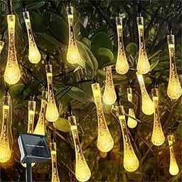 Pisca Pisca Led Solar 9,5 Metros 50 Luzes Decoração Externa A Prova D'Agua (Gota de água - Branco Quente, 3,5 cm)