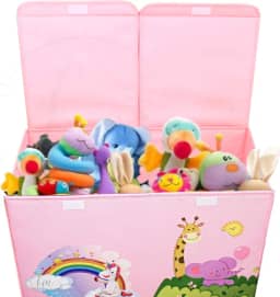 Bau De Brinquedos Caixa Organizadora Montável Estampado Estruturada 60x40 Ideal Para Quarto Infantil (ROSA)