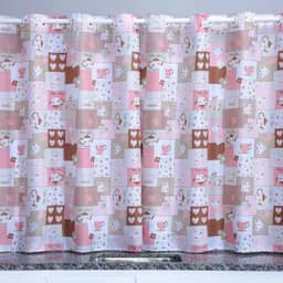 Cortina Cozinha Oxford 2,00x1,40 Estampada Cappuccino Janela Vitrô Ilhós Blackout Blecaute Decorativa Poliéster Varão (Bule Rosa)