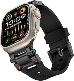 Kades Pulseira para Apple Watch Ultra 2/Ultra de 49 mm para Apple Watch séries 10/9/8/7/6/SE/5/4/3/2/1 de 46 mm/45 mm/44 mm/42 mm, conector de metal durável com pulseira esportiva de TPU resistente