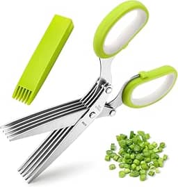 Tesoura de ervas X-Chef, tesoura multiuso de 5 lâminas para cozinha, cortador de ervas com tampa de segurança e pente de limpeza para cortar manjericão, salsa, aço inoxidável