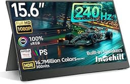 Intehill Monitor portátil de 240 Hz, monitor de jogos portátil IPS LCD 15.6 de grau A+, AMD FreeSync, resposta de 2 ms, monitor FHD 1080p sRGB 100% HDR portátil, corpo de alumínio, USB-C duplo e mini