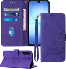 Capa carteira para Samsung A17 5G, compartimentos para cartão, alça de pulso, proteção interna de telefone TPU, capa flip de couro PU com suporte para Galaxy A17 2025 (roxa)