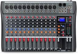 VDA212L Mesa de som 12 canals, Small Stage Bluetooth USB MP3, entrada 48V Phantom Power DJ Audio Network Karaoke Mobile Live High Power Mixer Professional 12 Channel Studio Audio Mixer 110V/220V