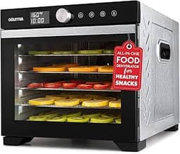 Gourmia - Desidratador digital de alimentos, 6 bandejas de aço inoxidável, fluxo de ar de 360°, predefinições de um só toque, temperatura ajustável de 100 a 160 °F, temporizador, porta de vidro