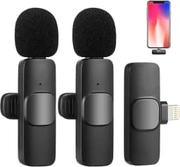 2 peças Microfone de lapela sem fio para dispositivos IOS, microfone duplo sem fio para gravação de vídeo, transmissão ao vivo, vlog, YouTube, Facebook, zoom - redução de ruído e plug-play. (Sem necessidade de APP/Bluetooth) (iPhone 2 peças)