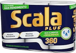 Scala Plus Papel Toalha Mega, 360 Toalhas (3 Rolos de 120 Toalhas Cada)