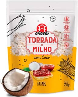 OKOSHI - Torrada de Milho com Coco - Snacks Saudáveis de Baixa Caloria, Lanches Fit para a Dieta - Vegano, Sem Glúten, Sem Lactose, Sem Gordura Trans, Kosher - 75g