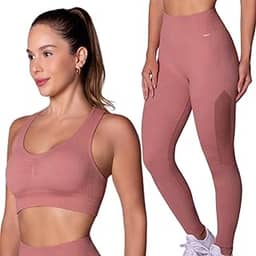 Conjunto Fitness Sem Costura Microfibra de Poliamida Selene Academia Legging e Top Adulto