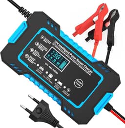 Carregador de Bateria Inteligente 12V Bivolt com Display Digital – Para Carro, Moto e Caminhão | Linha Premium com Proteção contra Superaquecimento, Sobrecarga e Curto-Circuito (Azul)