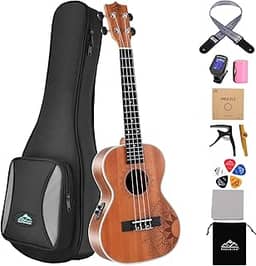 EASTROCK Ukulele Tenor Ukelele Sapele Equalizador Elétrico Embutido Ukulele 66 cm Pacote Grande Ukulele Ukalalee Adequado para adultos, Iniciantes. (26-Sapele-EQ)