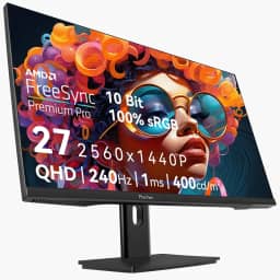 Monitor de jogos de 27 polegadas 2K 240Hz QHD 2560x1440P, 1ms, 400cd/m², tela de PC 100% sRGB, compatível com AMD FreeSync Premium Pro, 2X DispalyPort 1.4 e HDMI 2.0, alto-falantes embutidos duplos