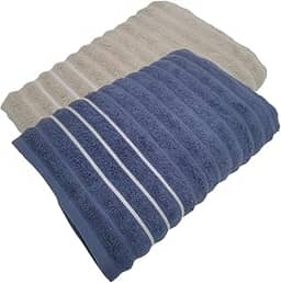 Jogo Toalhas de Banho Gigante, 2 Peças, 100% Algodão, Corttex, Jacquard Wave, Alta Absorção, 150x80cm, 450g/m², Ultra Macia (Bege/Azul)