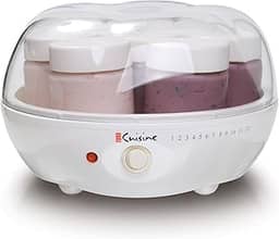 Euro Cuisine Máquina elétrica de iogurte YM80 - Promove a saúde intestinal com iogurte caseiro rico em probióticos - incubadora de iogurte doméstico com frascos de vidro, branca