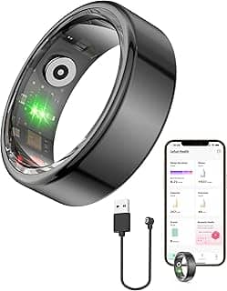 Anel inteligente Vital Health para mulheres, preto, anel de saúde vital, anéis inteligentes para homens com rastreamento de fitness, monitor de sono, rastreamento de atividades, aplicativo (tamanho