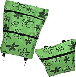 Bolsa, Sacola e Carrinho de feira Sacola de Compras 3 em 1 com Rodinhas, Dobrável, Design Floral, 39x45 cm (Flores Verdes)